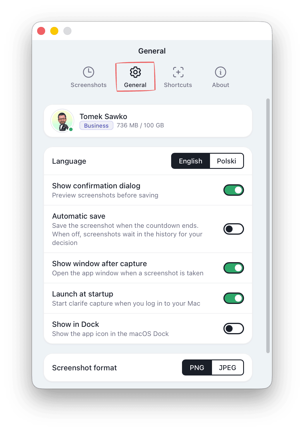 General settings